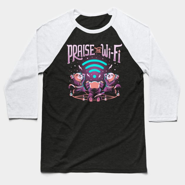 Praise the Wifi - Funny Evil Goth Cats Baseball T-Shirt by eduely